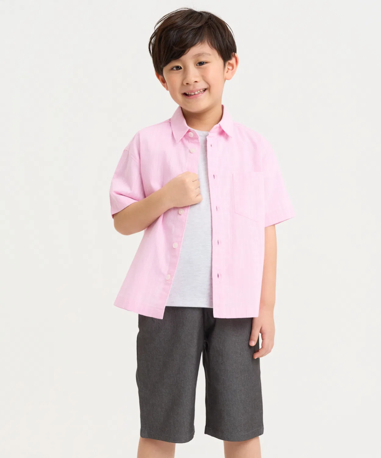 Детская рубашка с коротким рукавом из хлопка и льна, модель Chambray COMME CA ISM, Pink