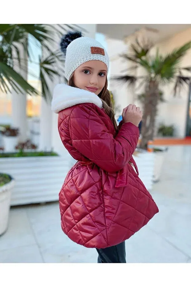 Детское пальто для девочек стеганое с плюшевой подкладкой Pink Hippo Kids, Burgundy — фото 3
