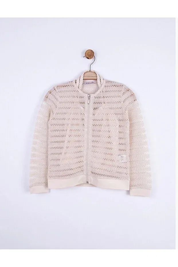 Детское укороченное платье-кардиган с воротником-лацканом Orca Kids Fashion, Nude Color — фото 2
