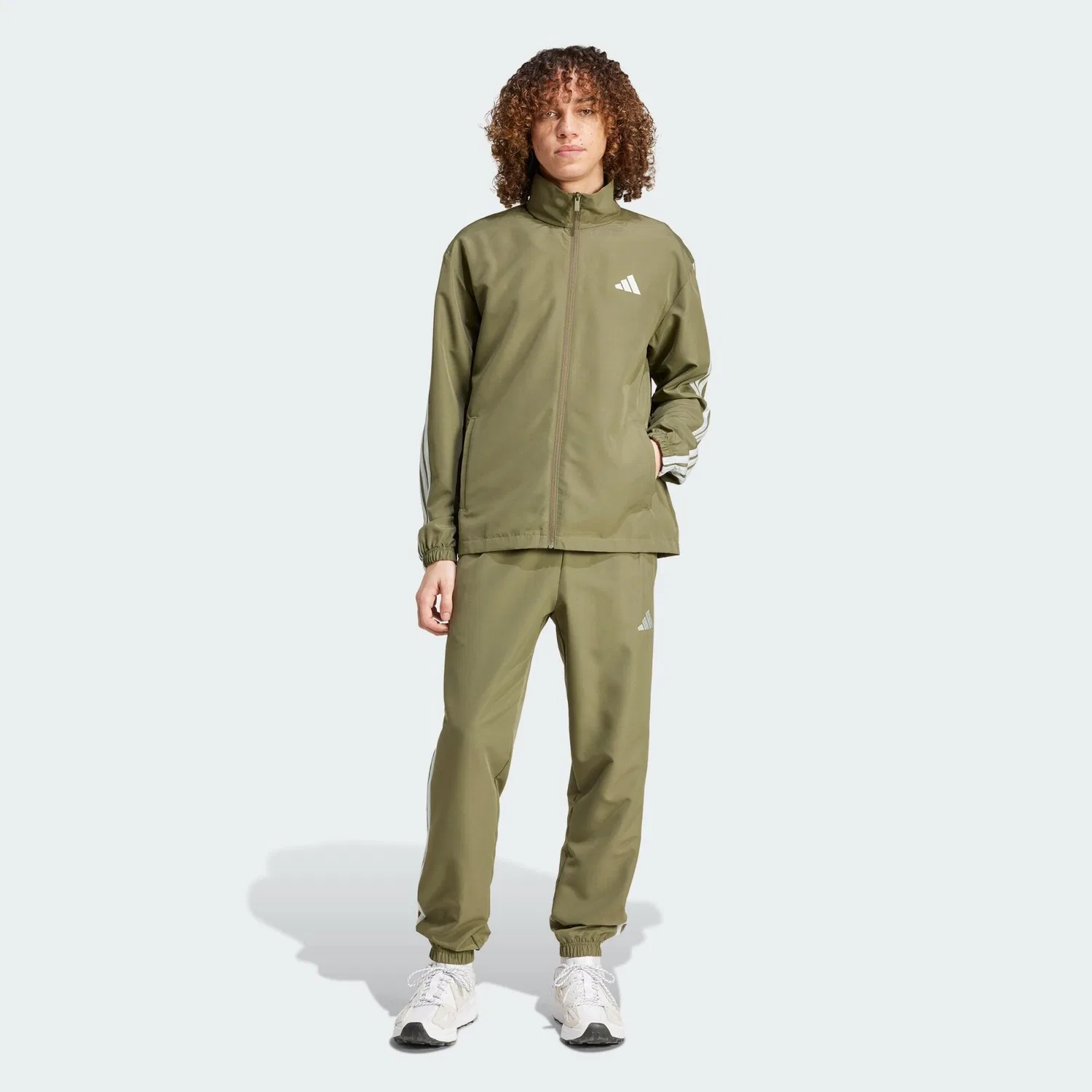 Мужской спортивный костюм с принтом 3-Streifen Woven Trainingsanzug Adidas, Khakibeige