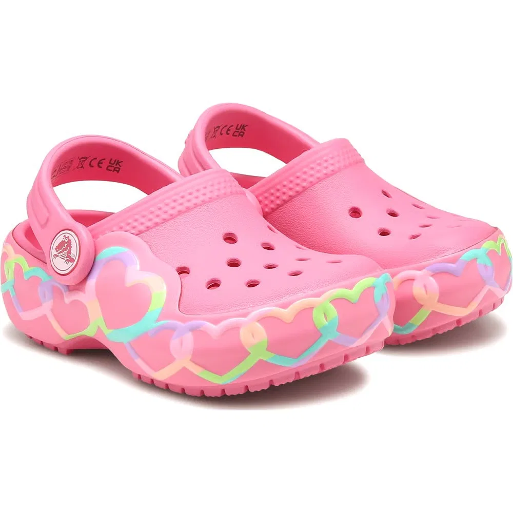 Детские классические светящиеся сабо с графическим рисунком для малышей Crocs, Pink Lemonade Hearts