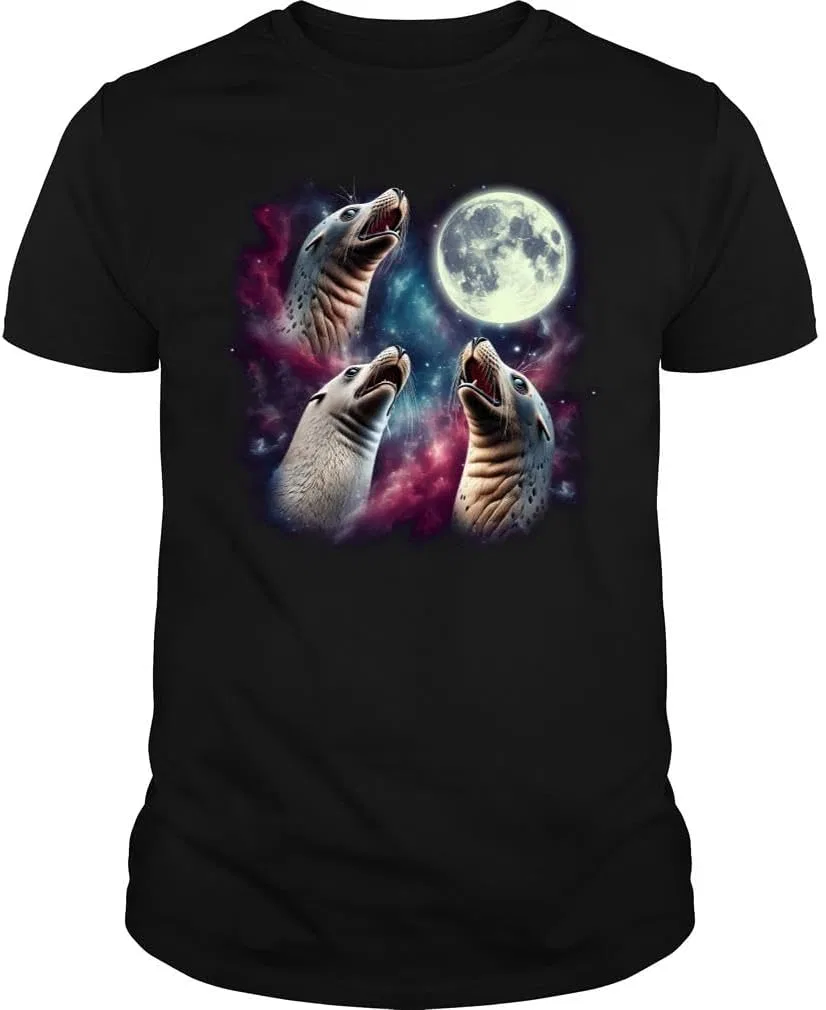 Мужская футболка с принтом Three Seals Howling at Moon, Black