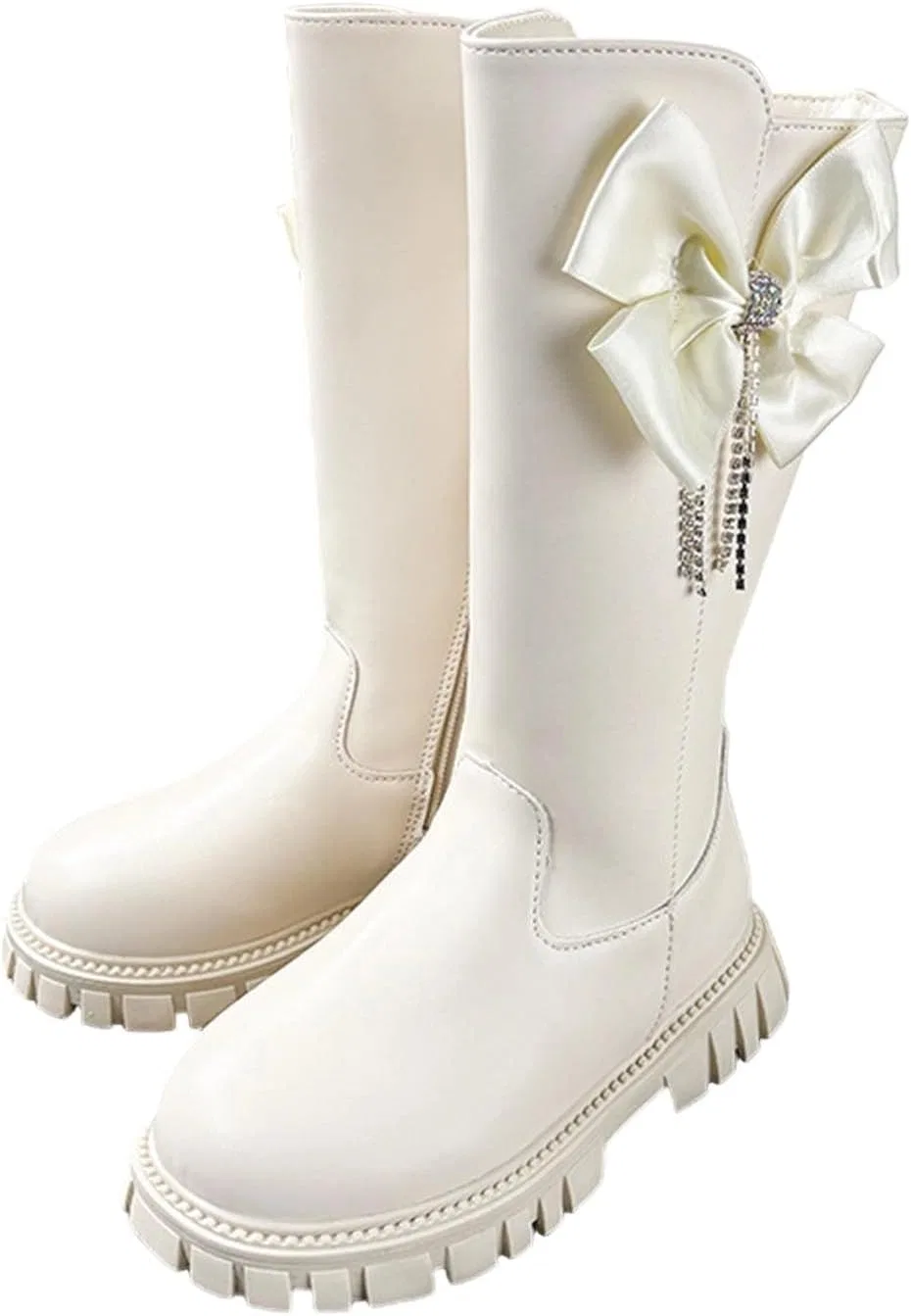 Детские сапоги для девочек с бантом из стразов Zzalalana, Beige