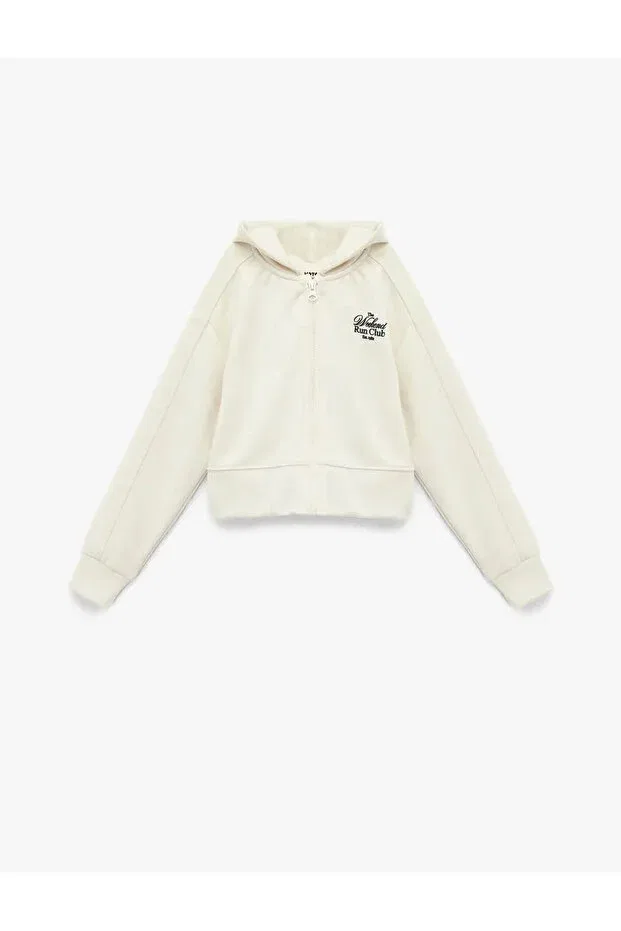 Детское худи для девочек на молнии модель Zippered hooded ecru girls' sweatshirt 6wkg10281ak Koton, Ecru