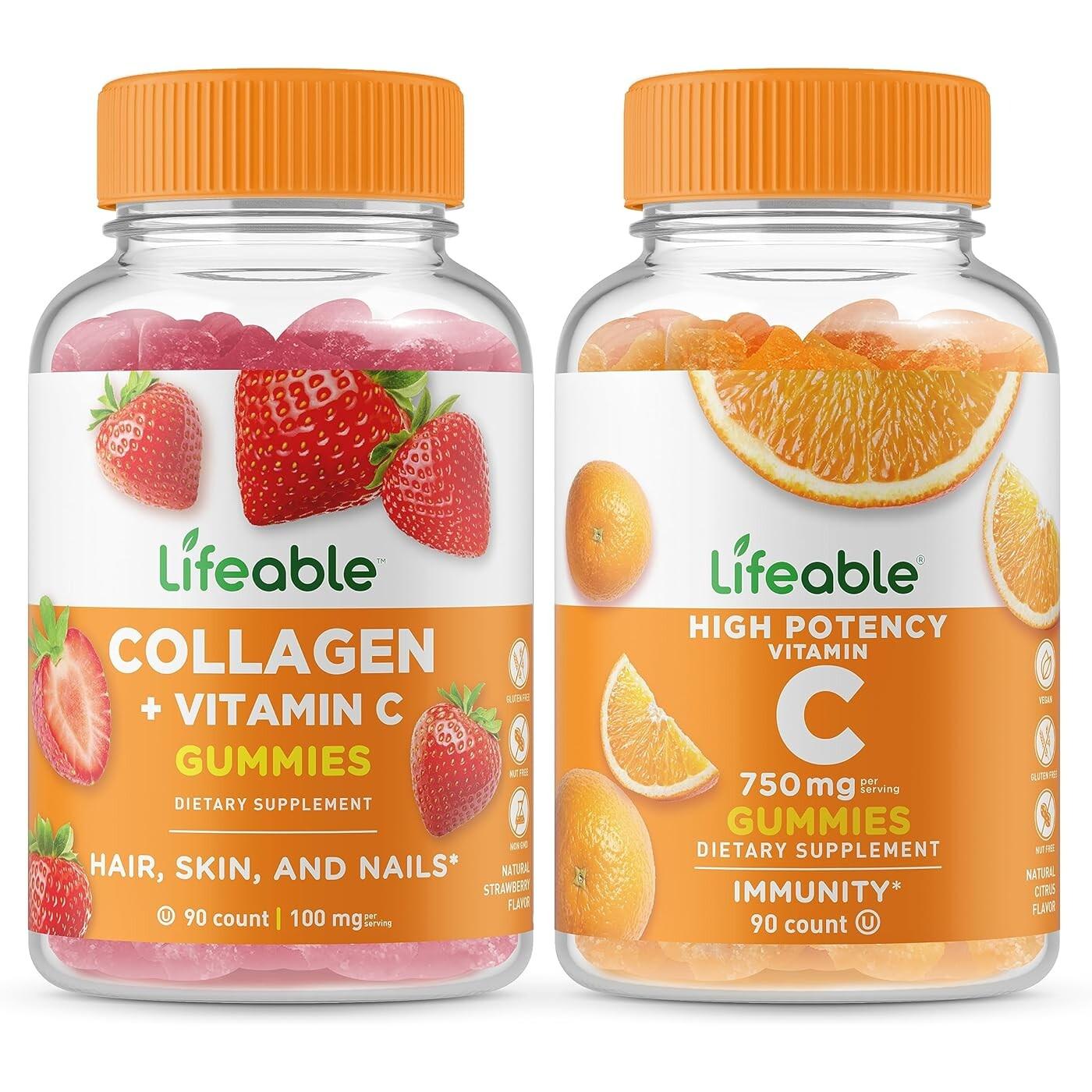

Набор витаминов Lifeable Collagen + Vitamin C & Vitamin C 750 mg, 2 предмета, 90 таблеток