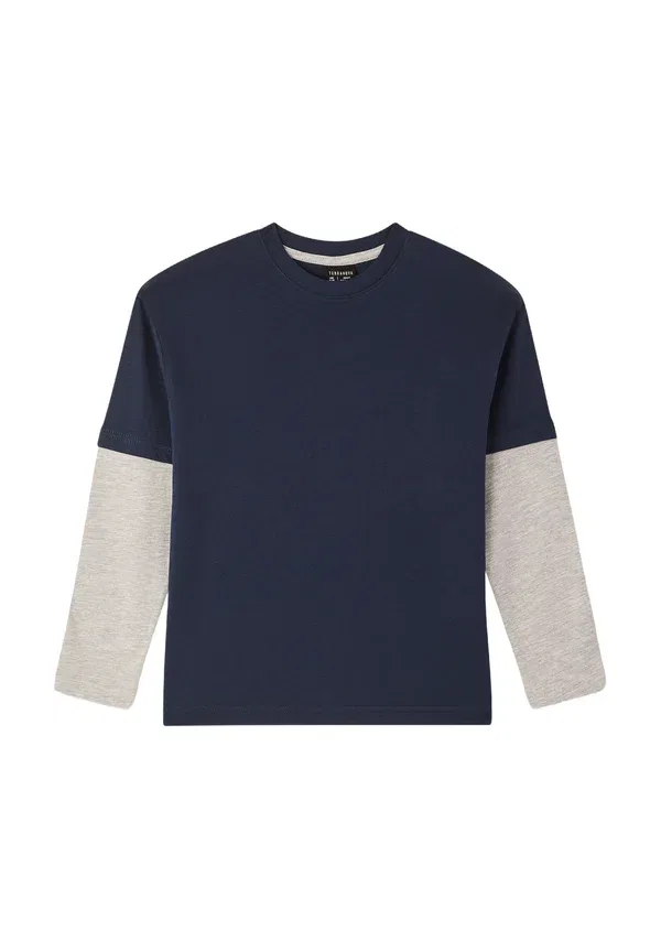 Футболка с длинным рукавом из хлопка Bicolor Terranova, Blu Denim Scuro, синий — фото 3