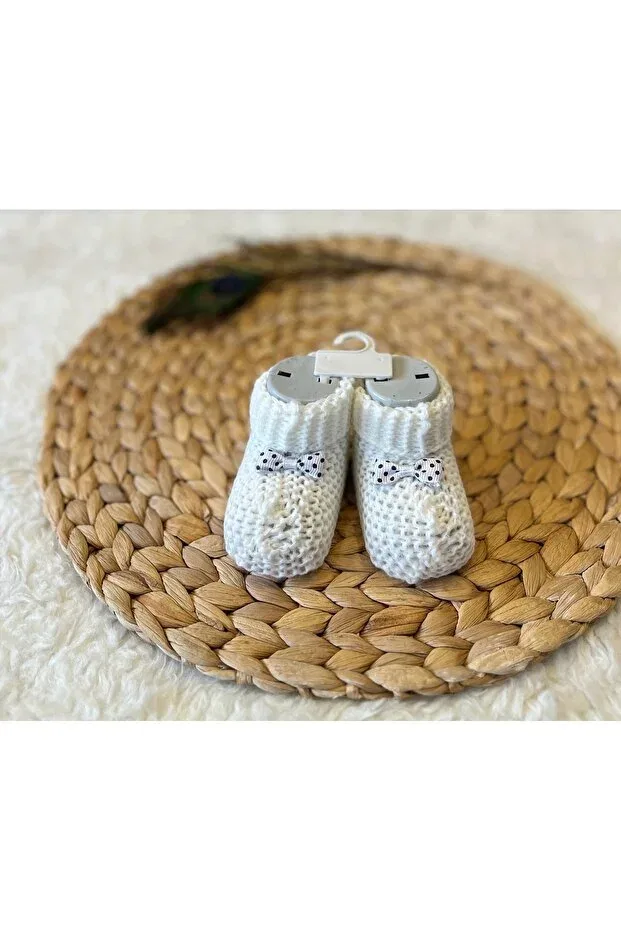 Детские пинетки из трикотажа с принтом Leopard Anne Dokunuşu Gibi Kuzum Bebe, Mink Ecru Pink With Ribbon — фото 3