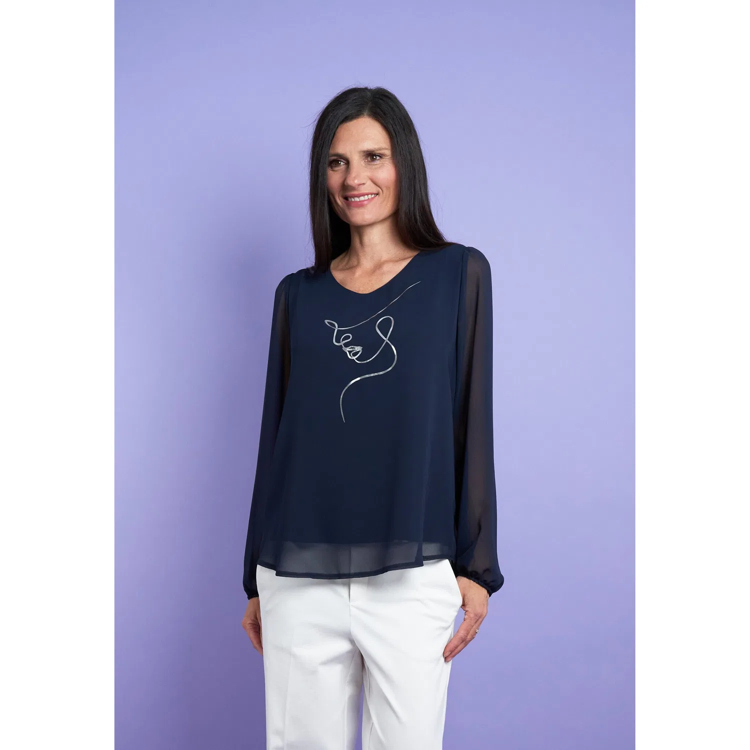 Женская блузка с длинным рукавом в лagenlook Seidel Moden, Night Blue