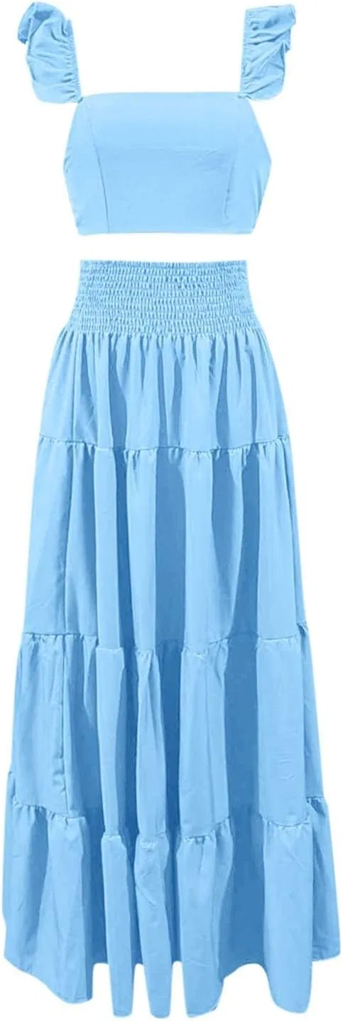 Женское летнее платье-макси с двумя полосками, Light Blue — фото 4