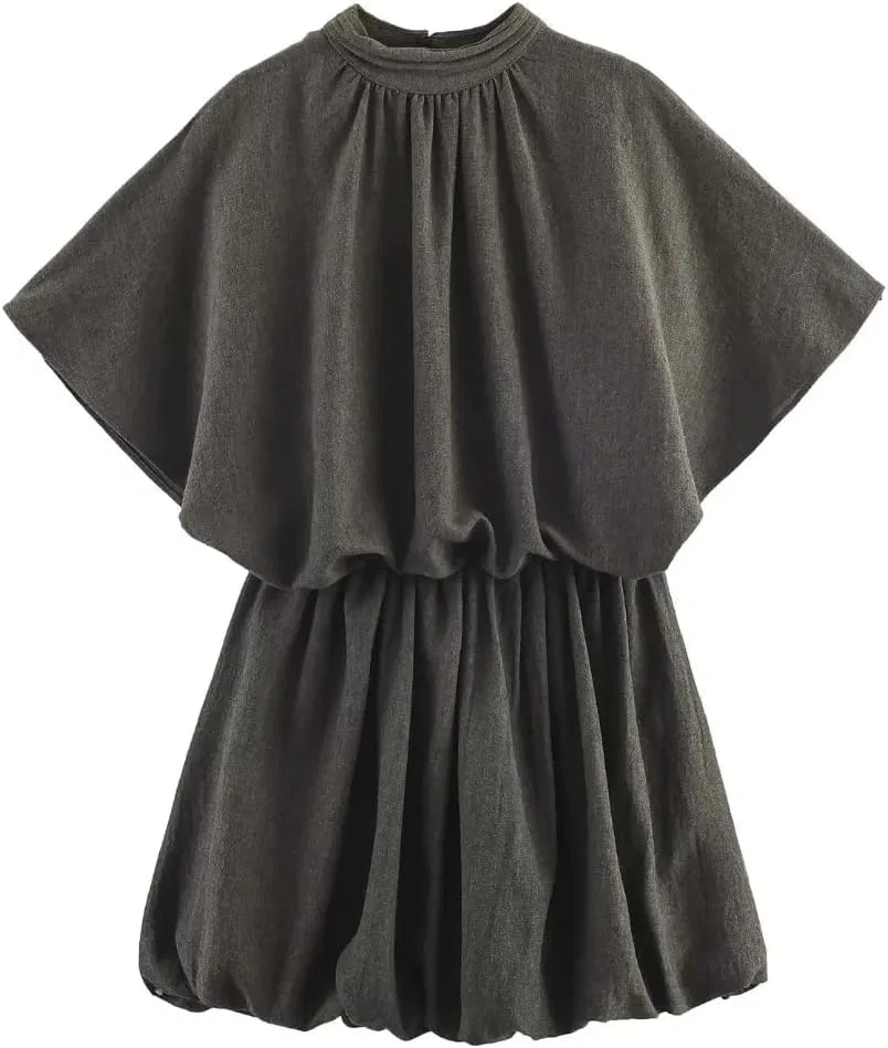 Женское мини-платье с рукавами-баллонами Off-Shoulder, Dark Grey
