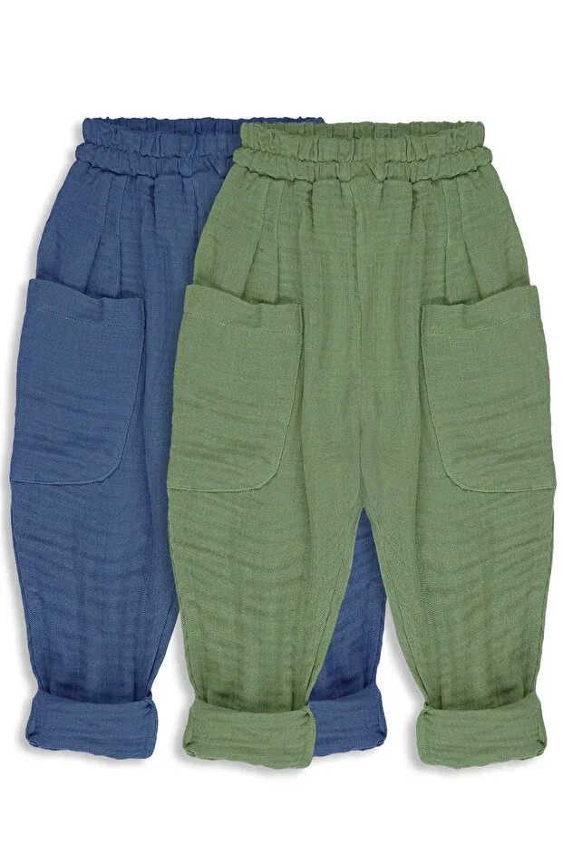 Детские брюки для девочек скинни из муслина Catz Kids, Khaki & Indigo