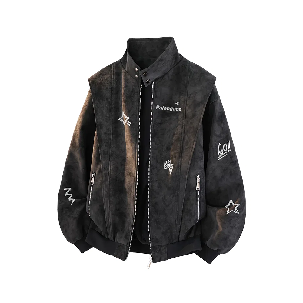 Детская куртка с воротником-стойкой, средняя посадка, Tie-Dye Black, PAL ONGACO — фото 4