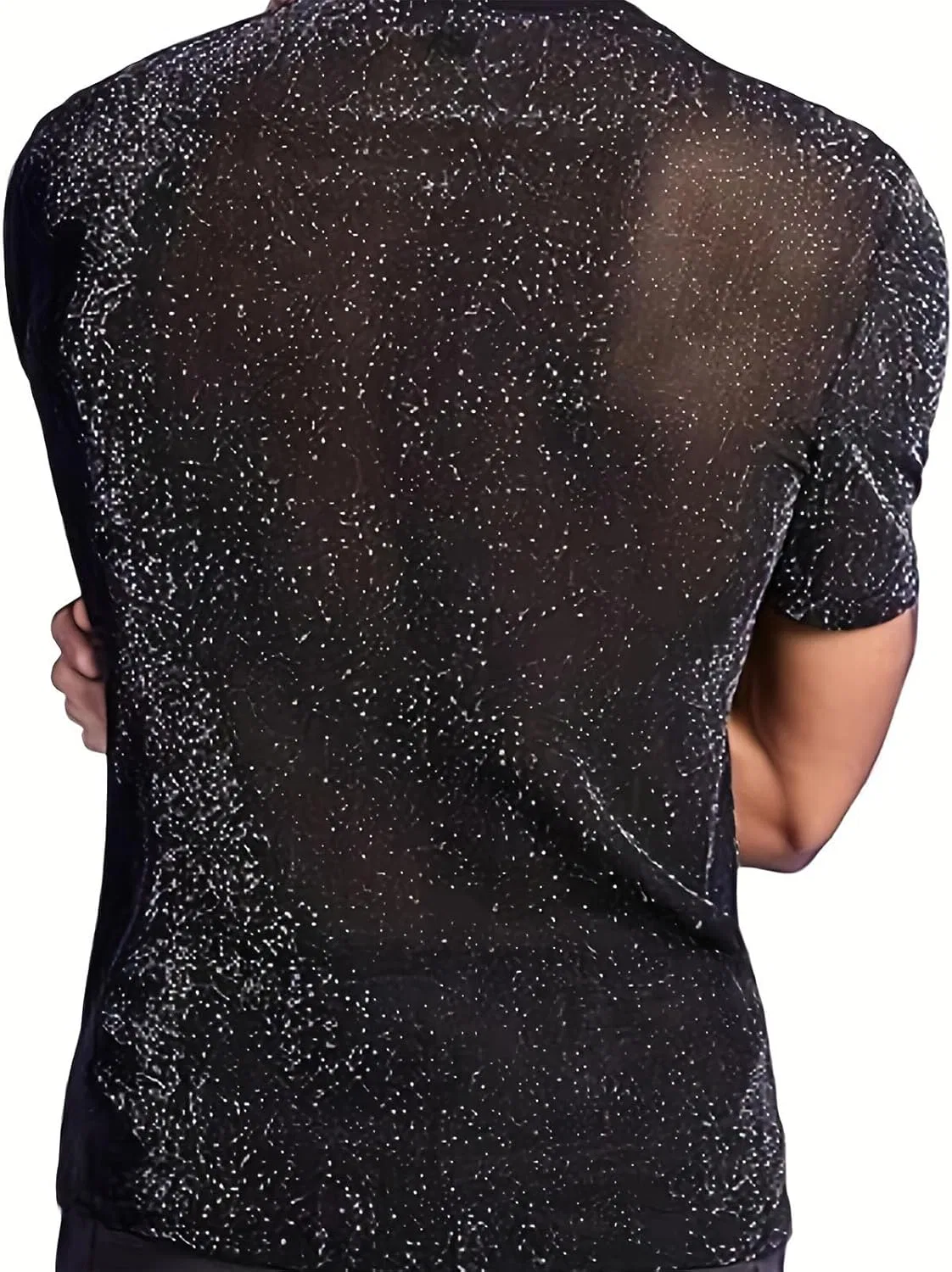 Мужская облегающая футболка с коротким рукавом из сетки, Black — фото 2