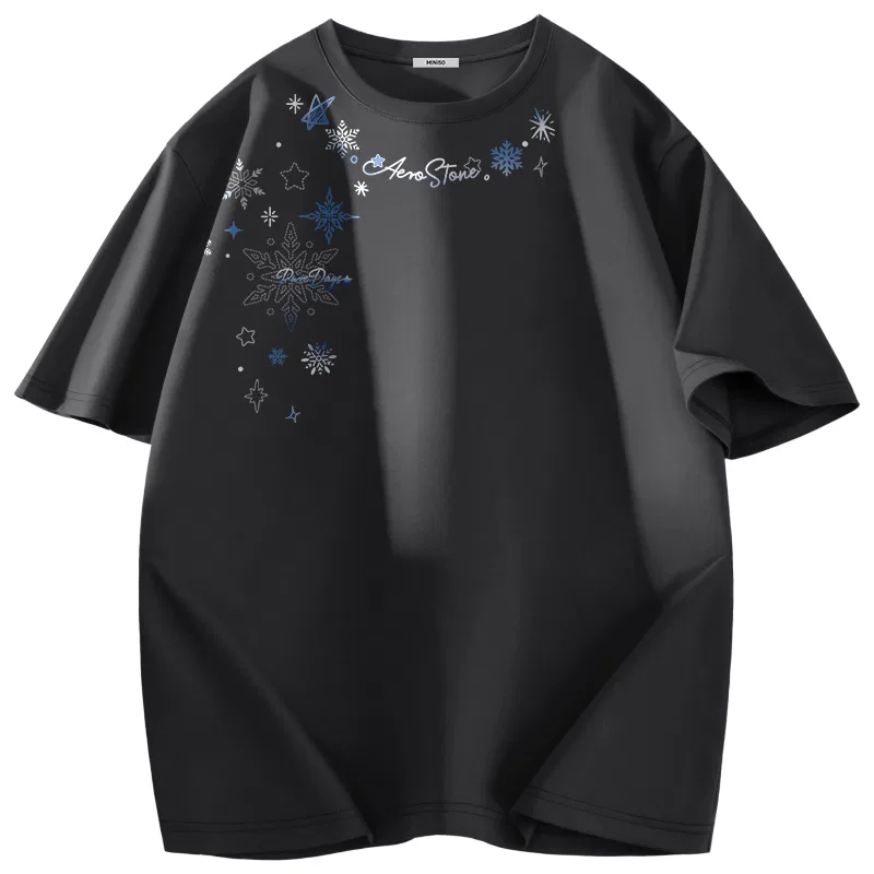 Футболка детская с круглым вырезом MINISO, Ice Silk Cooling Dark Gray (Large Blue Ice Flower Front Neck)