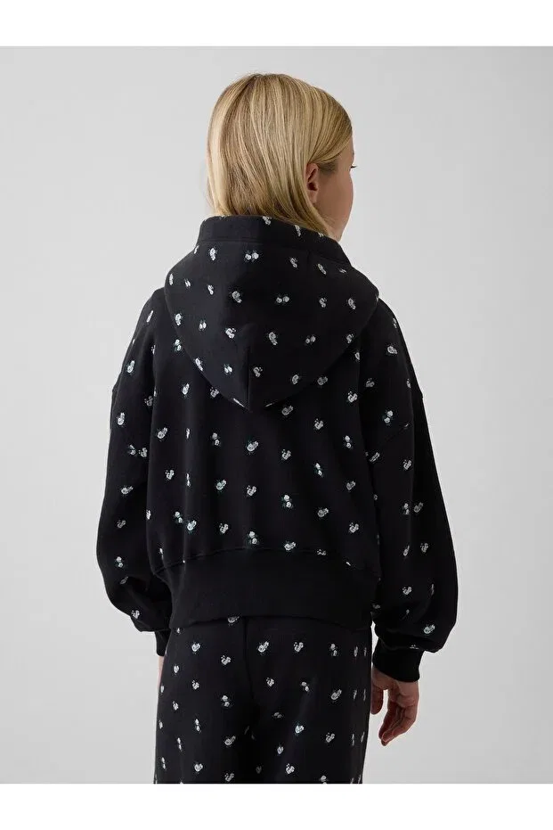 Детское худи для девочек с принтом VintageSoft Oversized Logo Zipper Gap, Black — фото 4