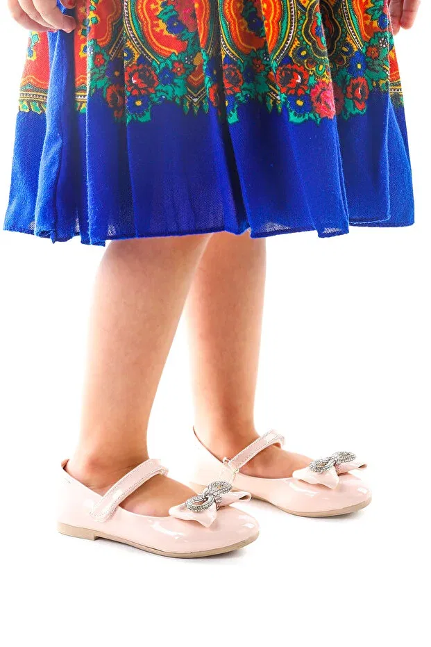 Детские балетки для девочек на липучке с бантом Kiko Kids, Powder