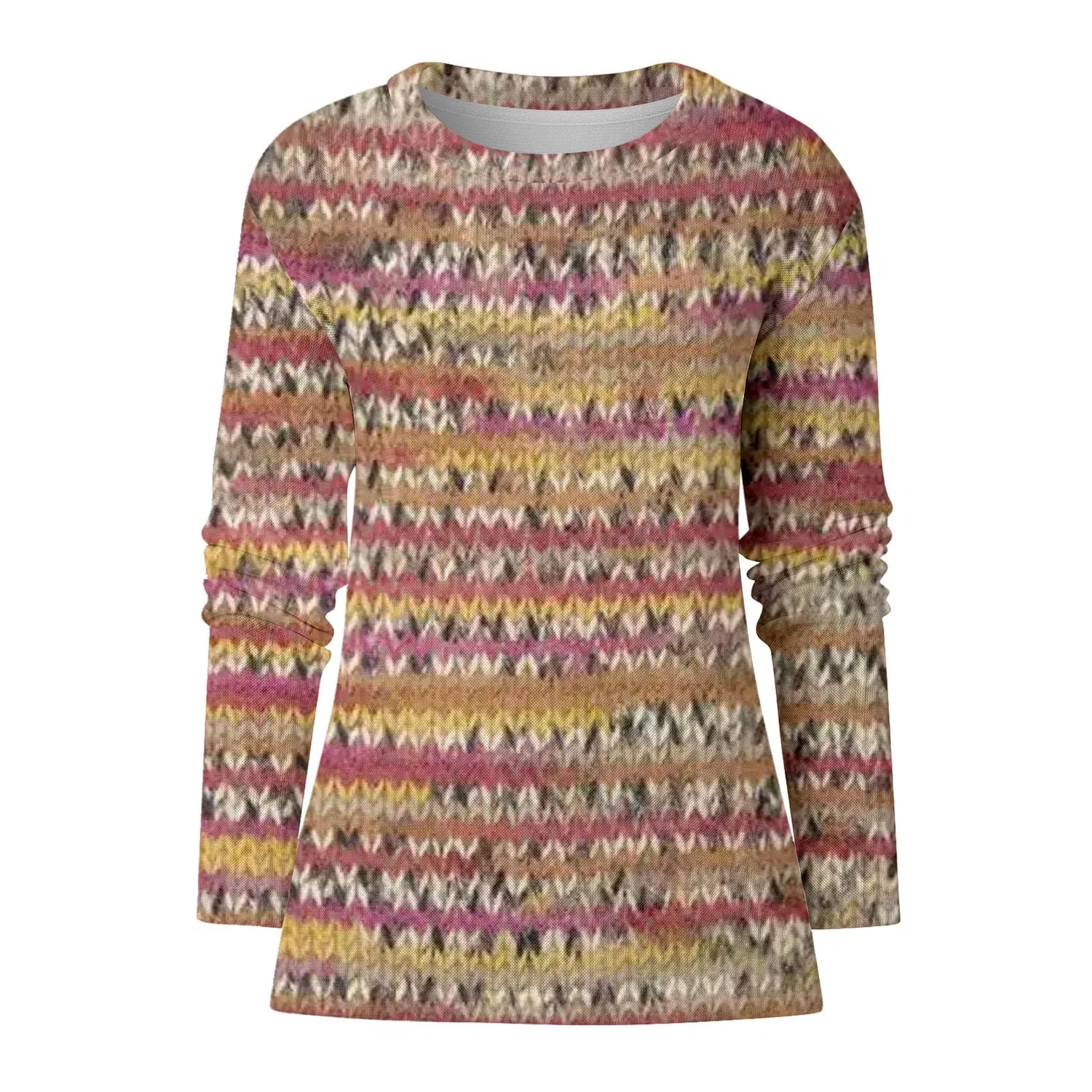 Женский свитшот с принтом Mountain Crew Neck Comfortable Long Sleeve Knitted, G-pink — фото 2