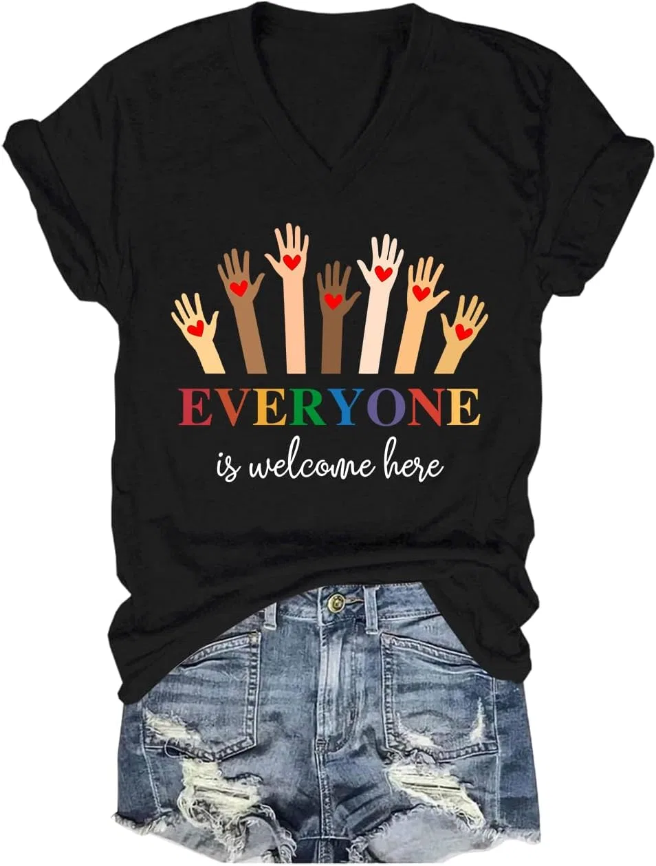 Женская футболка с V-образным вырезом Unisex Everyone is Welcome Here, Black