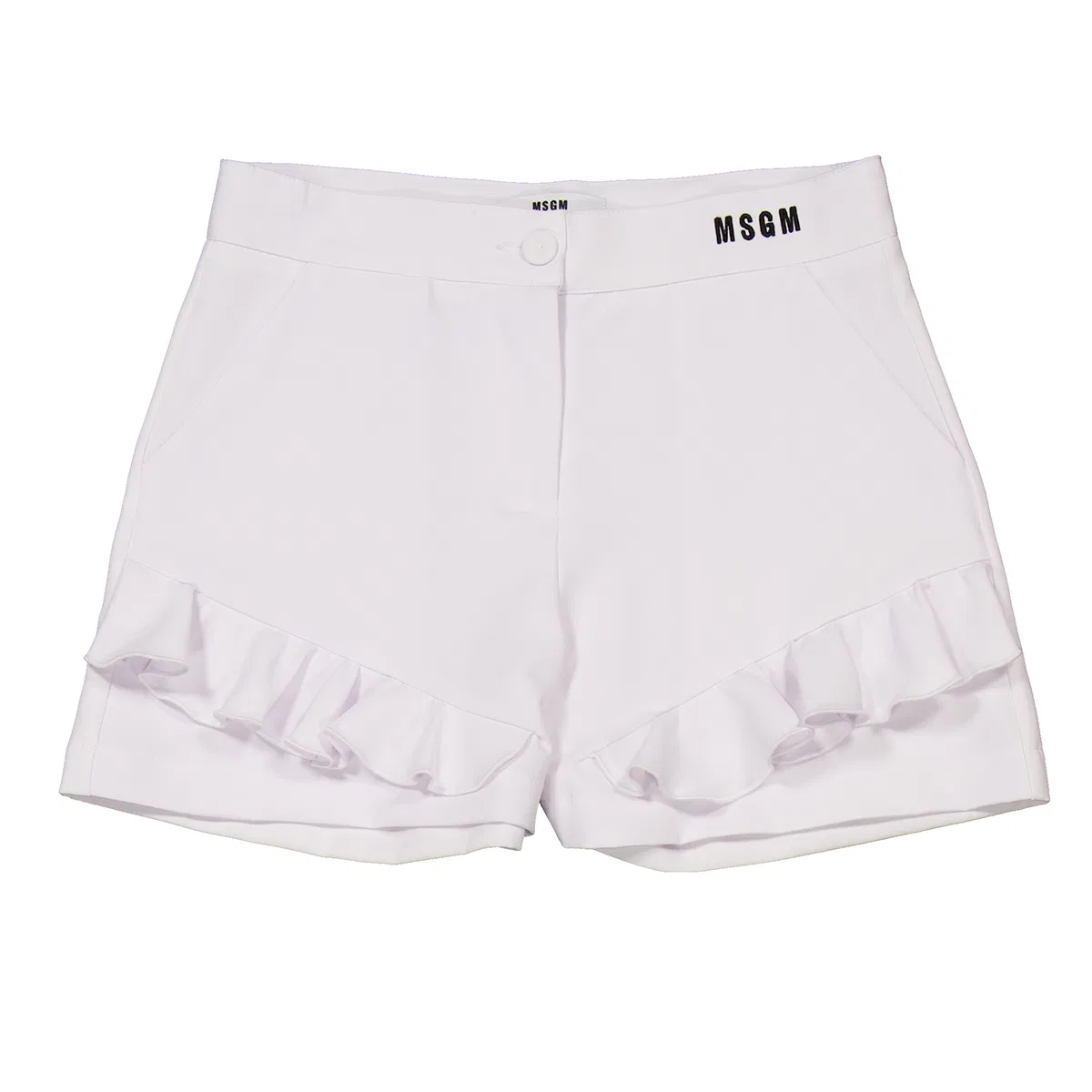 Шорты с рюшами и вышитым логотипом MSGM, Bianco/White