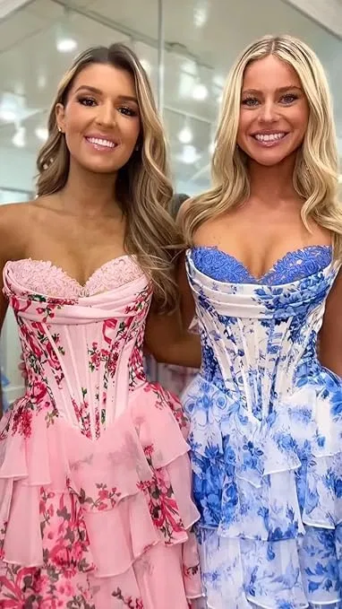 Женское короткое платье с цветочным принтом и корсетом Chiffon, Pink — фото 2