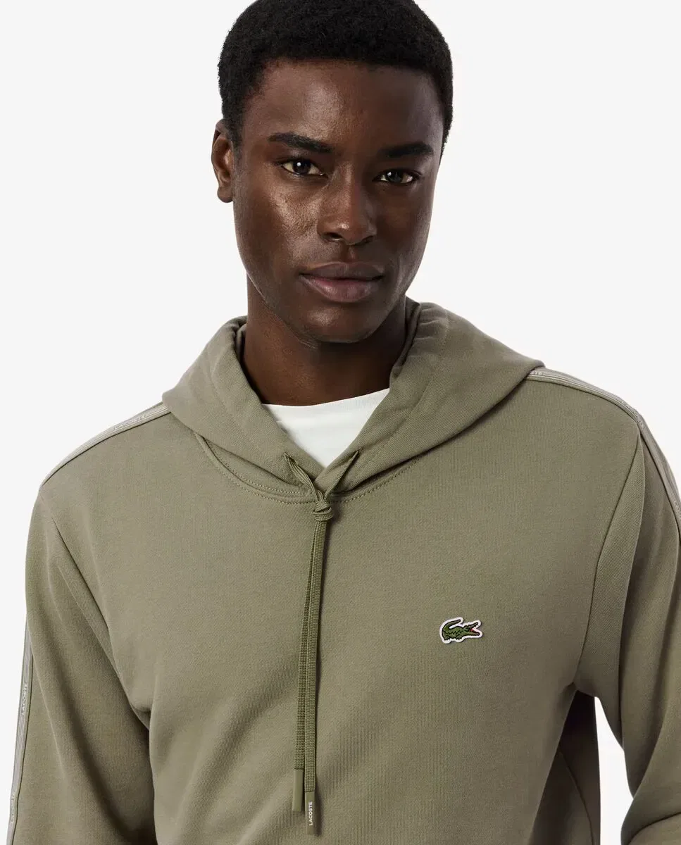 Мужская худи с капюшоном и молнией с полосками логотипа Lacoste, Зеленый Военный — фото 3