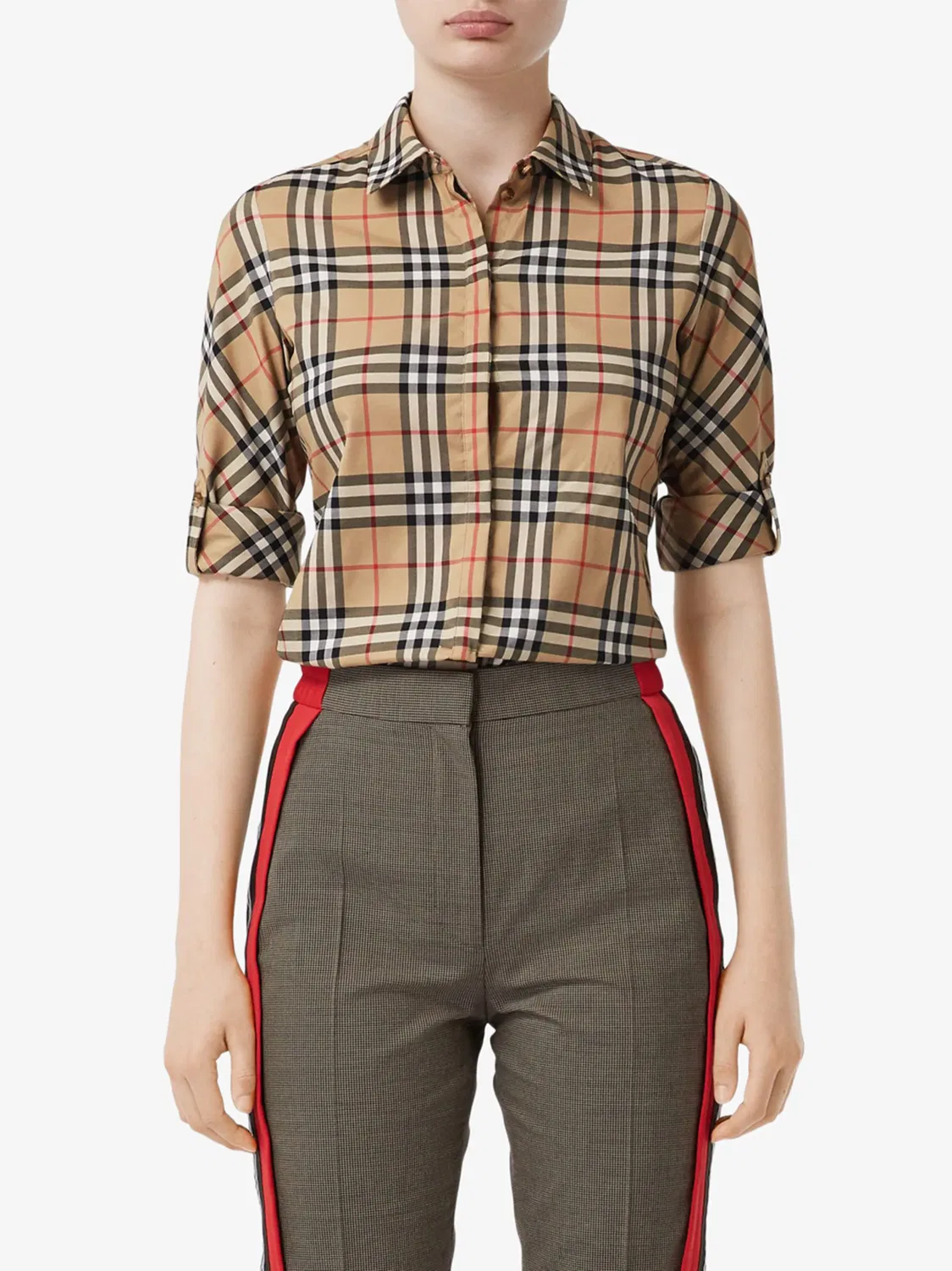 Рубашка с винтажной клеткой Burberry, коричневый — фото 3