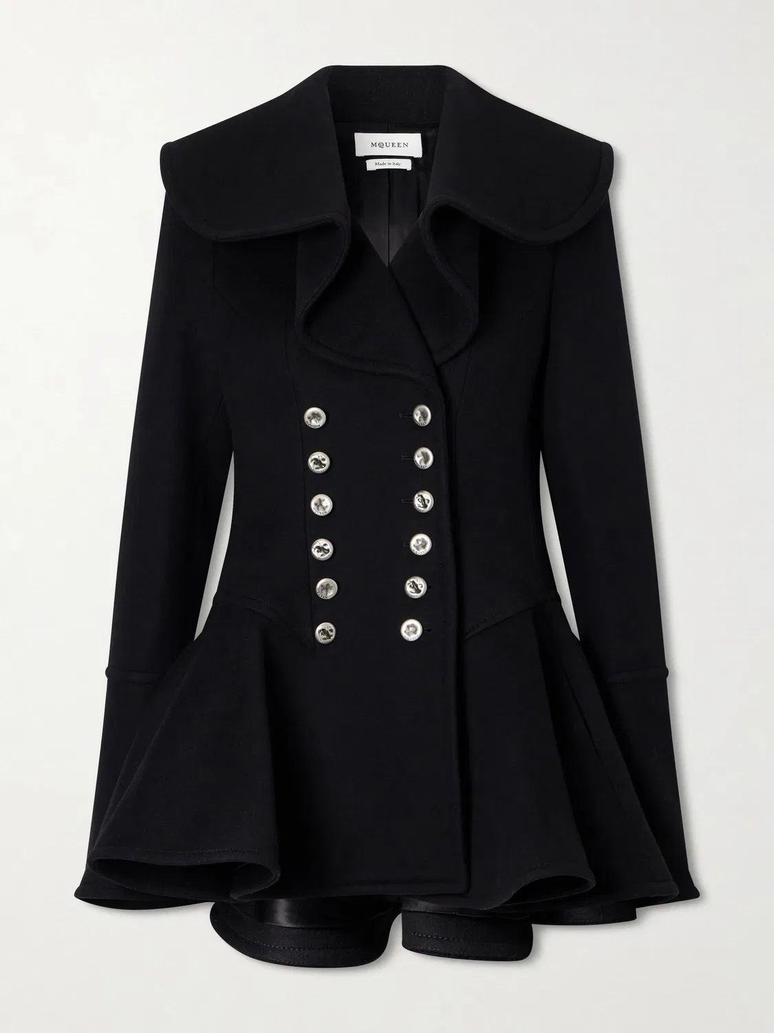 Двубортное шерстяное пальто Alexander McQueen, черный