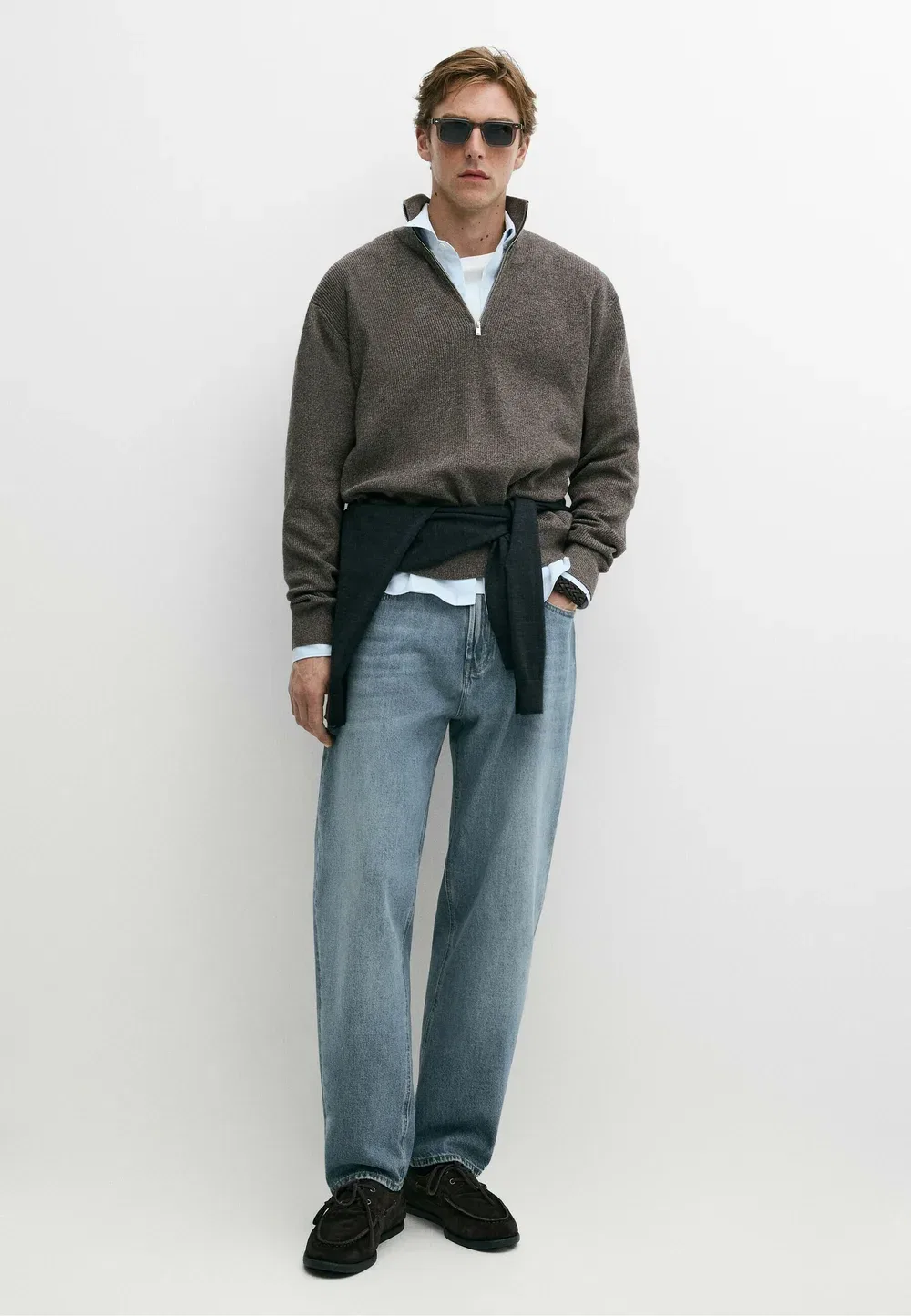 Вязаный свитер с высоким воротником и застежкой-молнией Massimo Dutti, Light Brown — фото 2