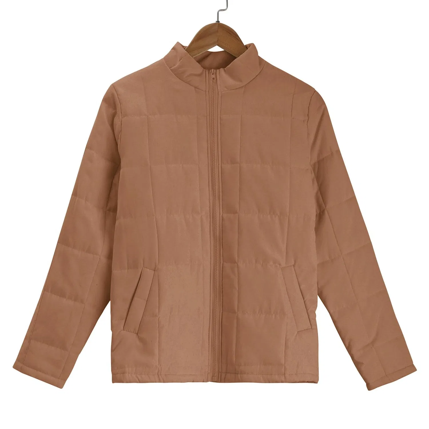 Женское зимнее пальто свободного кроя с принтом, модель Winter Coats Warm Coat Loose Solid Color Quilted Coat Collar Zipper Jacket Outerwear with Pocket Casual Jacket Large and Tall, Marrone — фото 4
