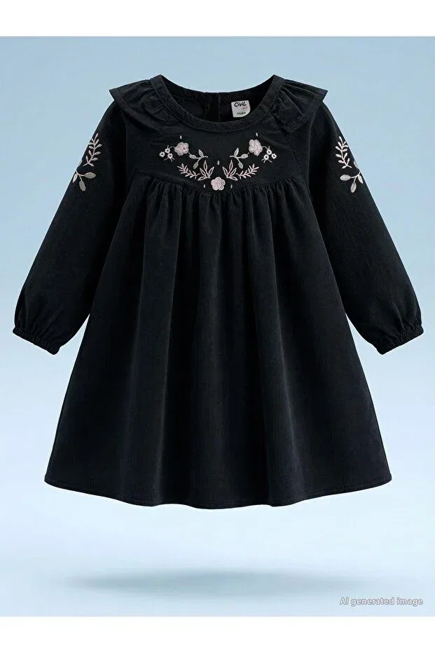 Детское платье для девочек с длинным рукавом Embroidered collar dress Civil Baby, Anthracite