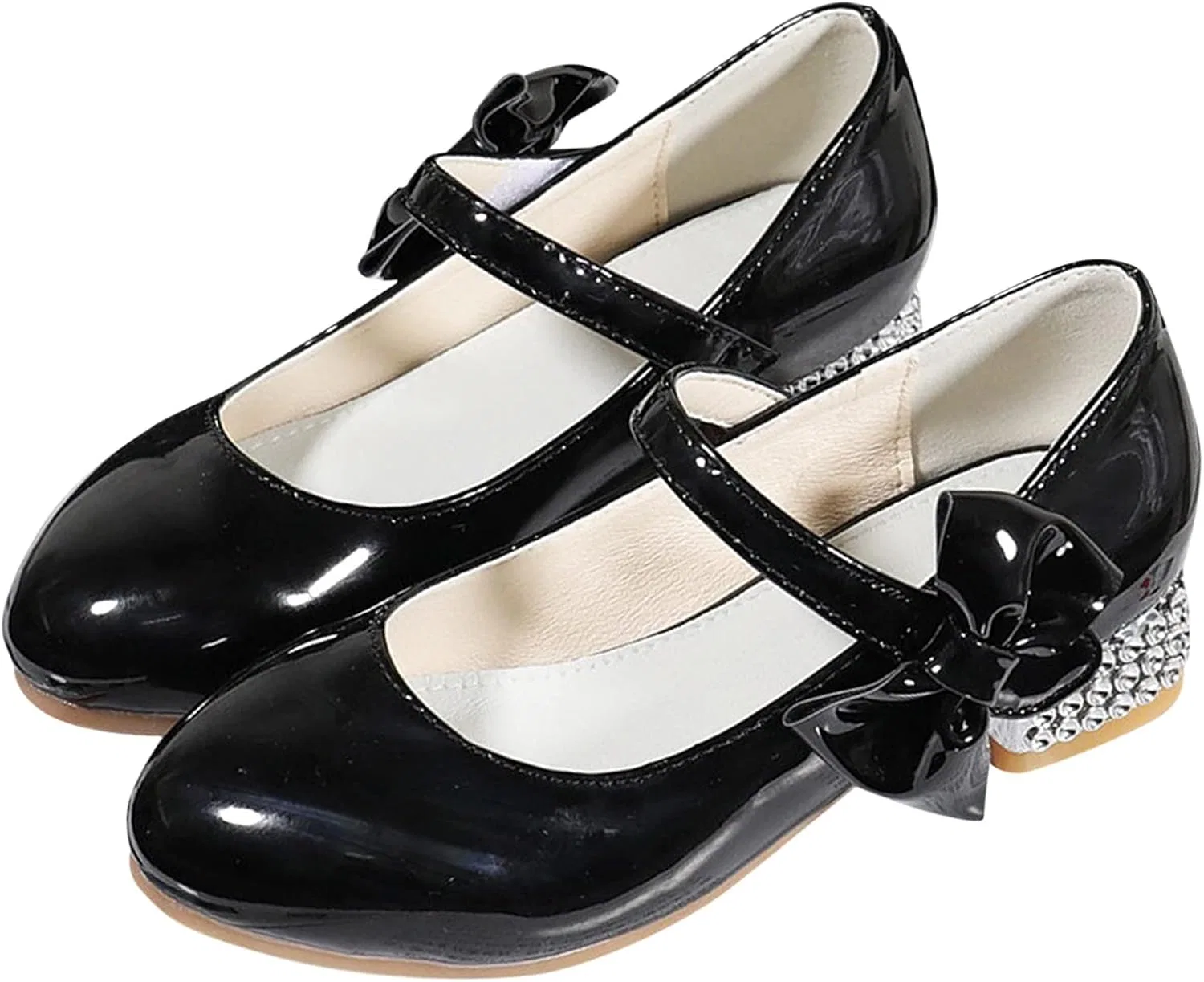 Детские туфли для девочек с бантом Mary Jane Flat Princess Wedding Party Bowknot Child Little/Big Kids School Low Heel Rhinestone Egmy, Black — фото 3