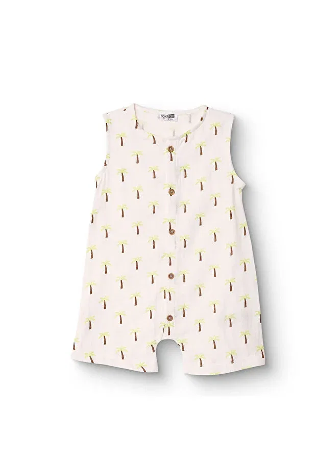 Детское боди-комбинезон с коротким рукавом Ecru Printed Ebebek Hello Baby, Ecru Printed