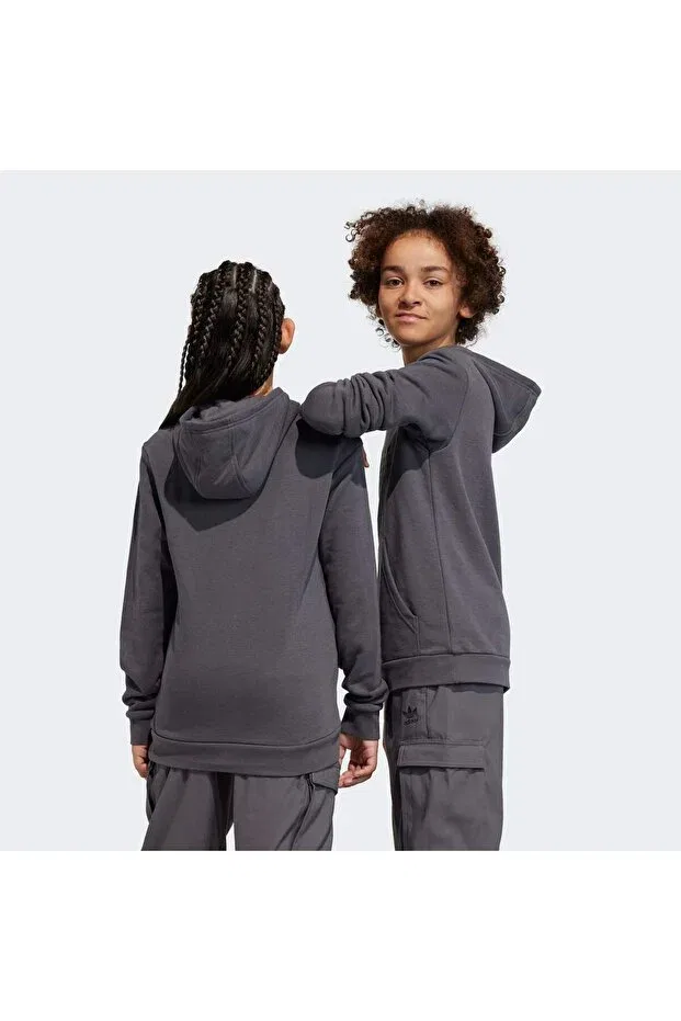 Детское худи для девочек с принтом Trefoil hoodie Adidas, Grey Five — фото 2