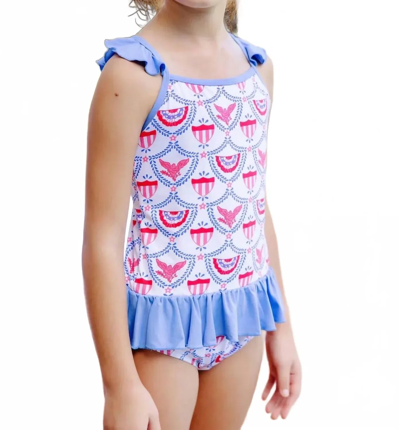 Детский купальник слитный с принтом American Swag St Lucia Patriotic Beaufort Bonnet, White