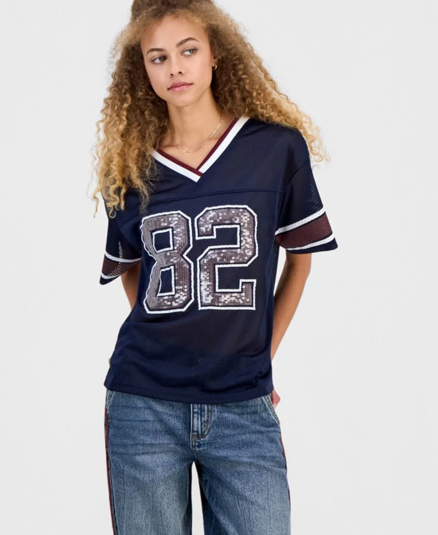 Футболка из сетки с пайетками Madden Girl, Navy Blazer