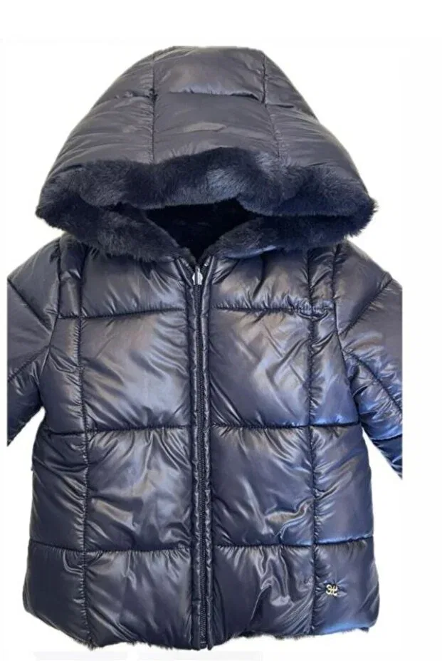 Детское пальто для девочек двустороннее с мехом Abel & Lula, Navy Blue — фото 3