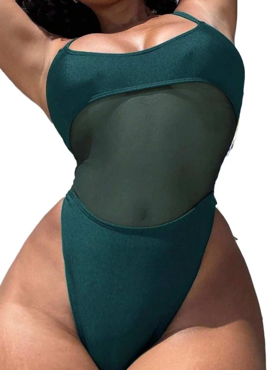 Женский монокини на тонких бретелях с открытой спиной, Dark Green