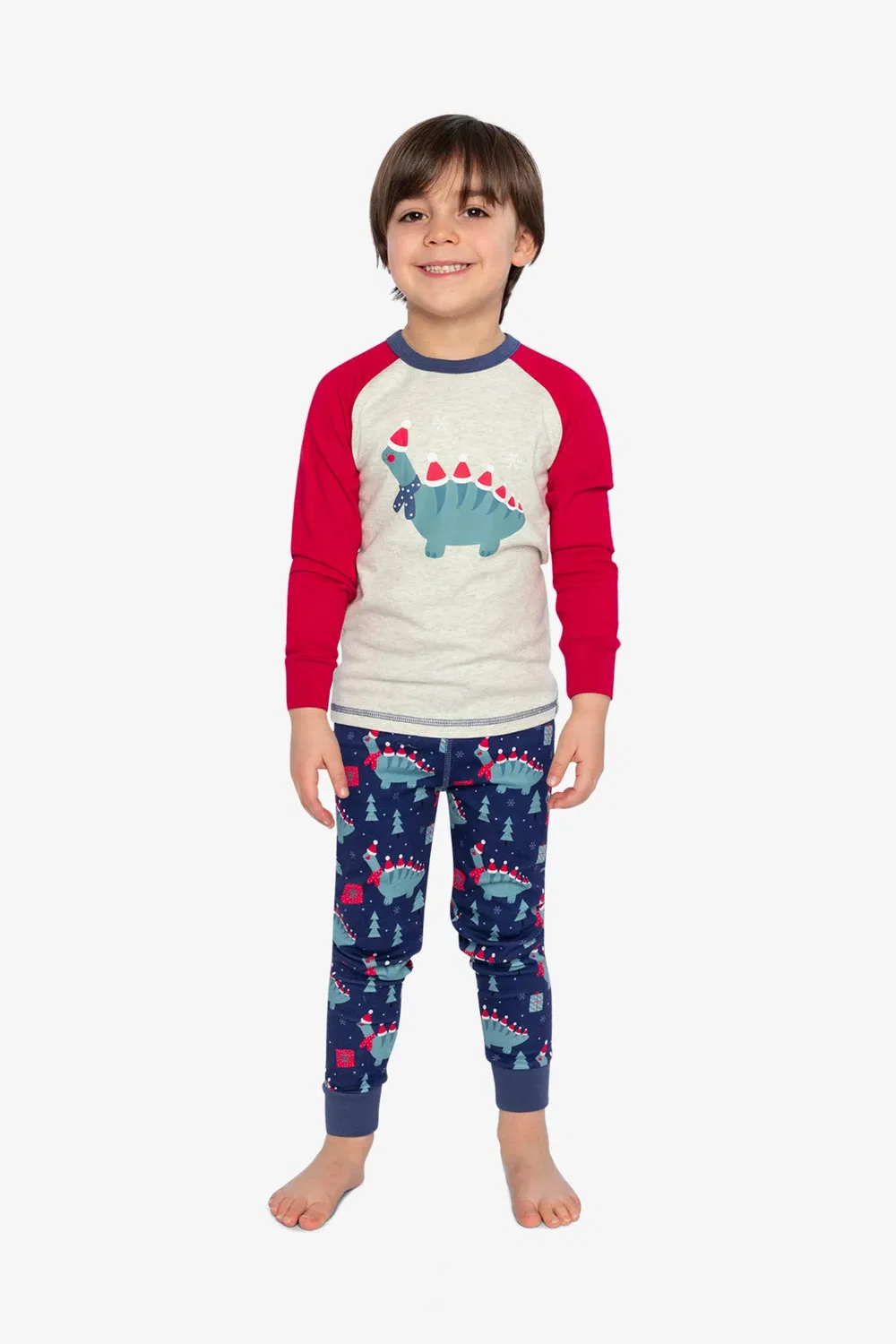Детский комплект пижамы из органического хлопка с длинным рукавом Blue Dinosaur Print Deux par Deux, Blue Dinosaur Print — фото 2