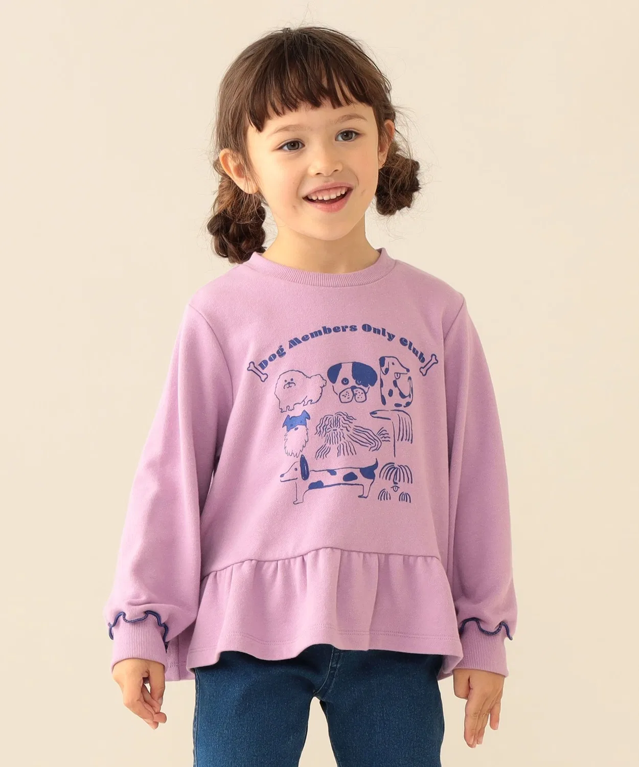 Детское худи с воланами и принтом собачек 2026FW BEAMS mini, Purple