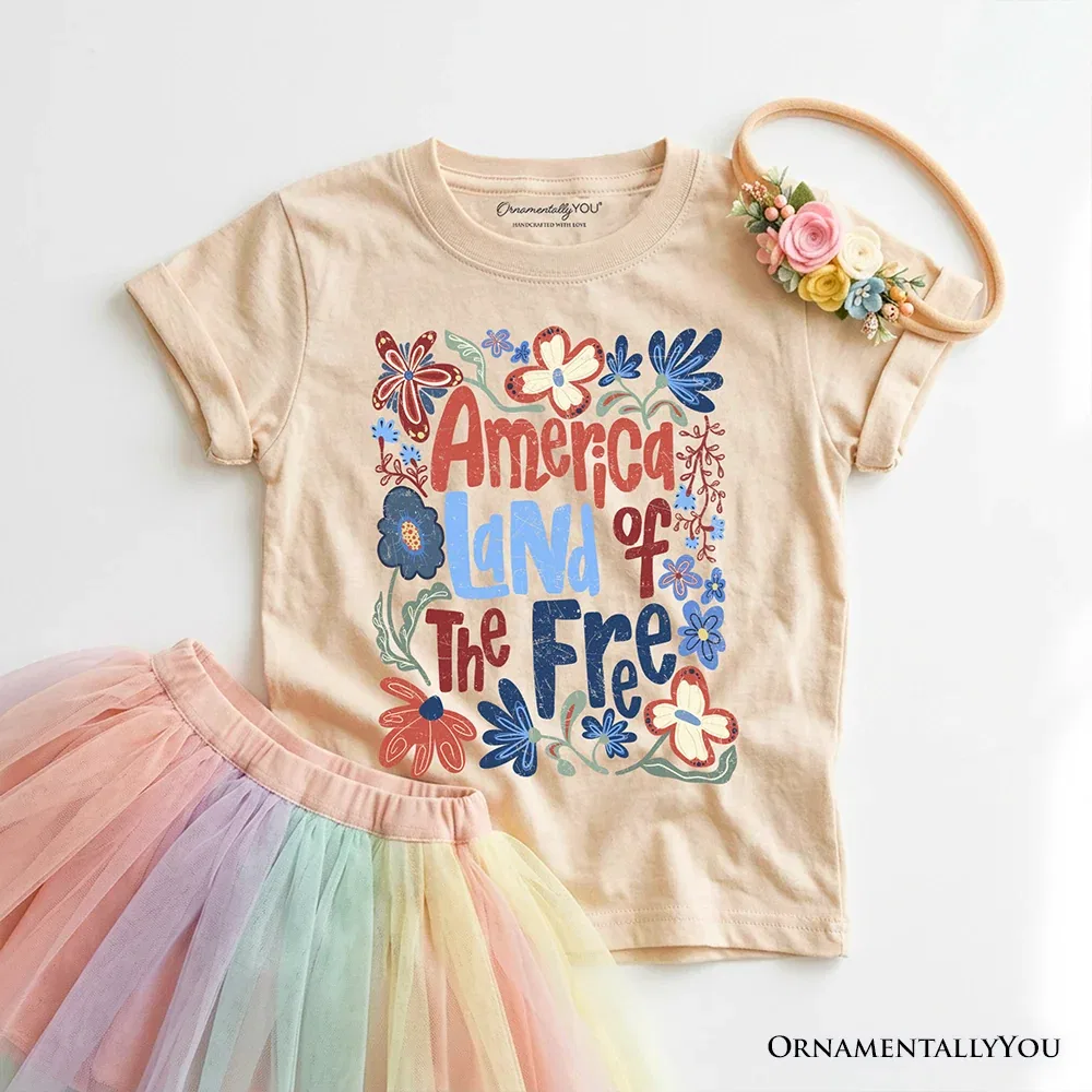 Детская футболка с принтом America Land of the Free Retro Floral OrnamentallyYou, Sand