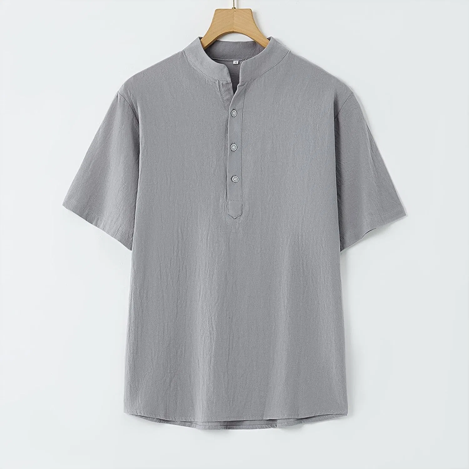 Мужская футболка с воротником хенли Linen, C1-gray — фото 4