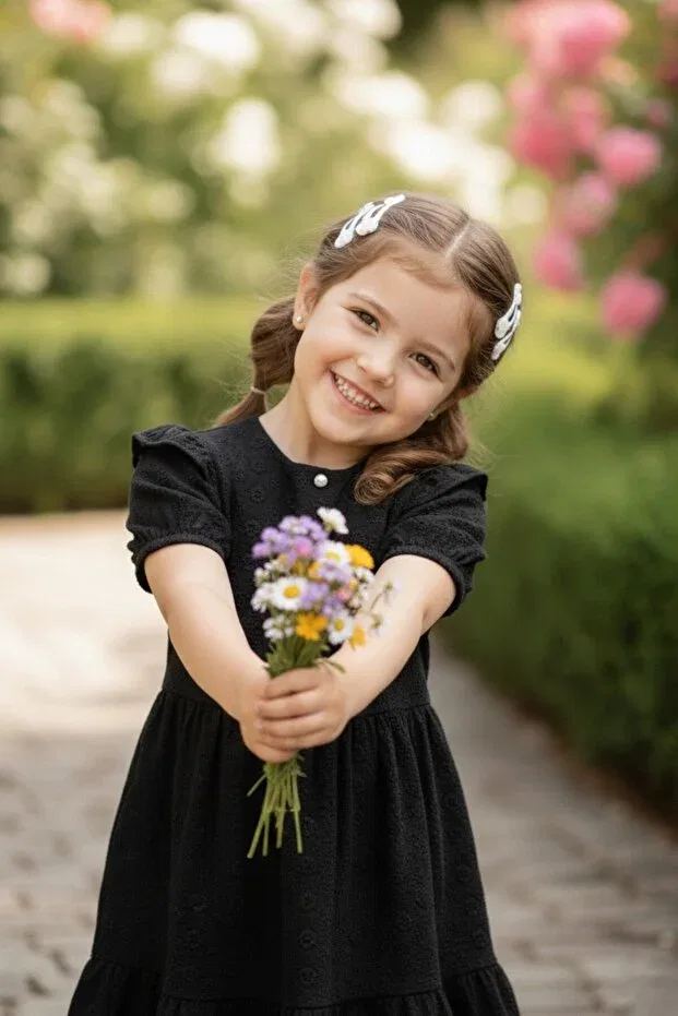 Детское платье для девочек с цветочным принтом My Kids Wear, Black — фото 3
