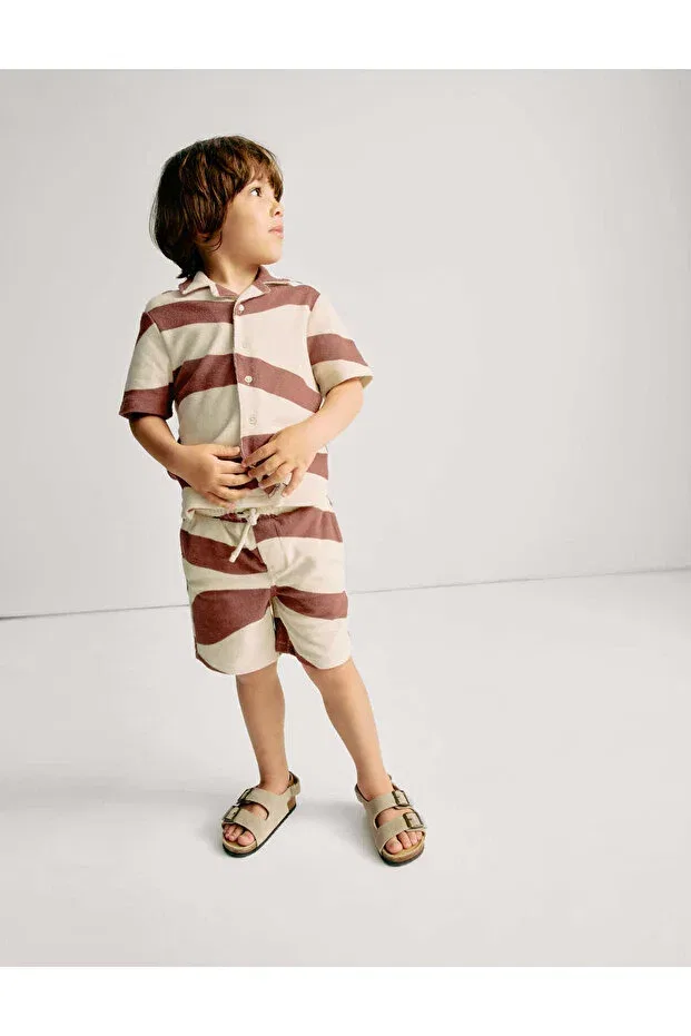 Детский комплект для мальчиков с принтом Pure Cotton Blend Wave Print Shirt And Shorts Set Marks & Spencer, Brown