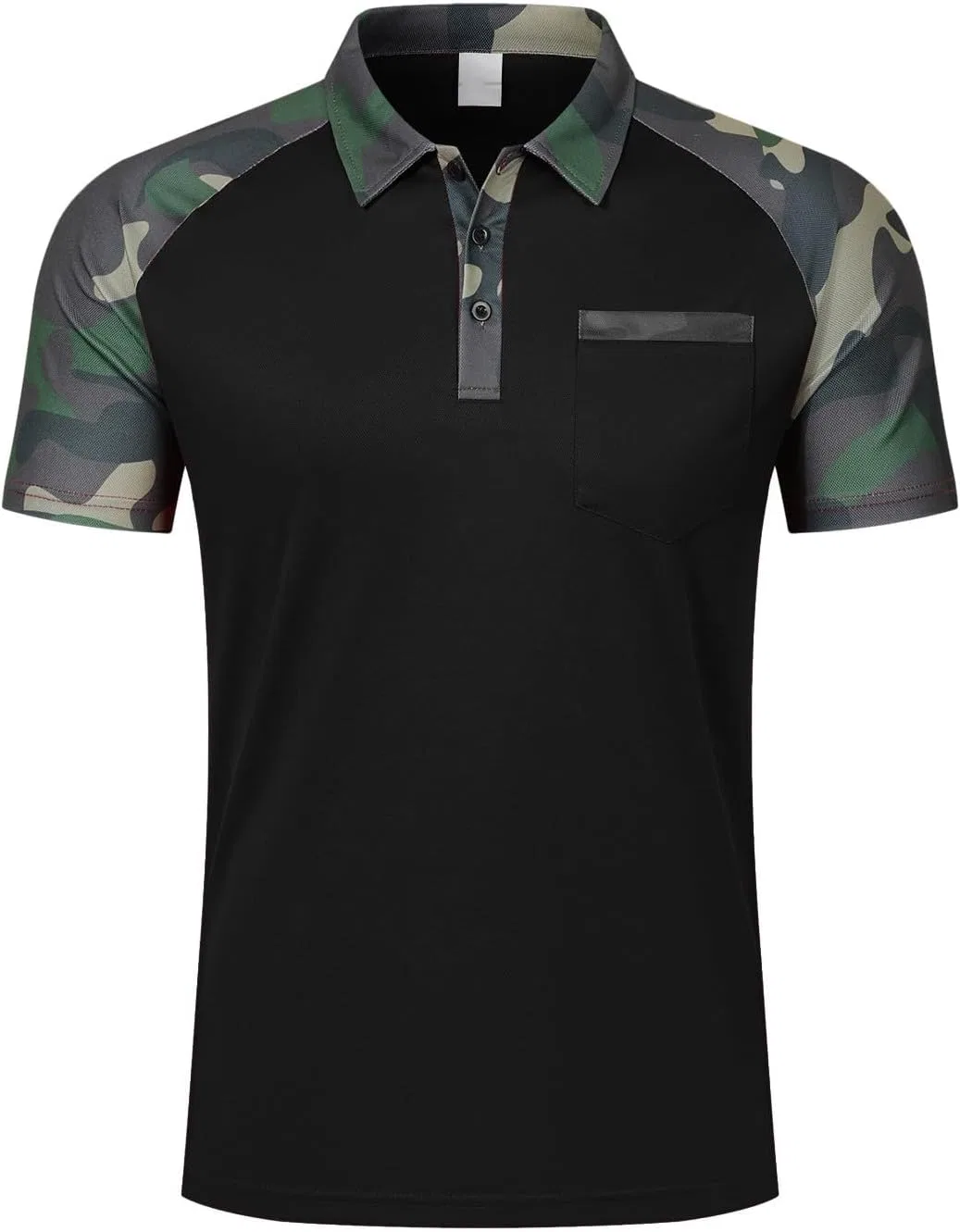 Мужская slim fit футболка с камуфляжным рукавом реглан, Black — фото 3