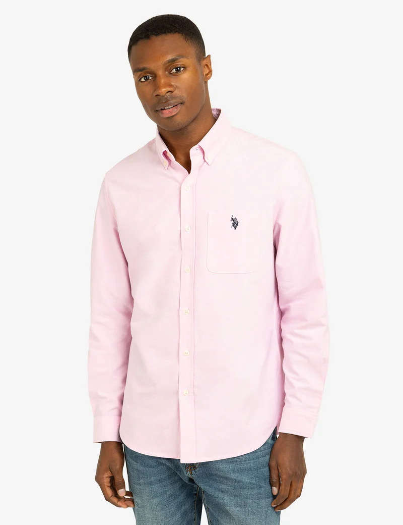 Рубашка U.S. Polo Assn Long Sleeve Stretch Oxford, светло-розовый — фото 3