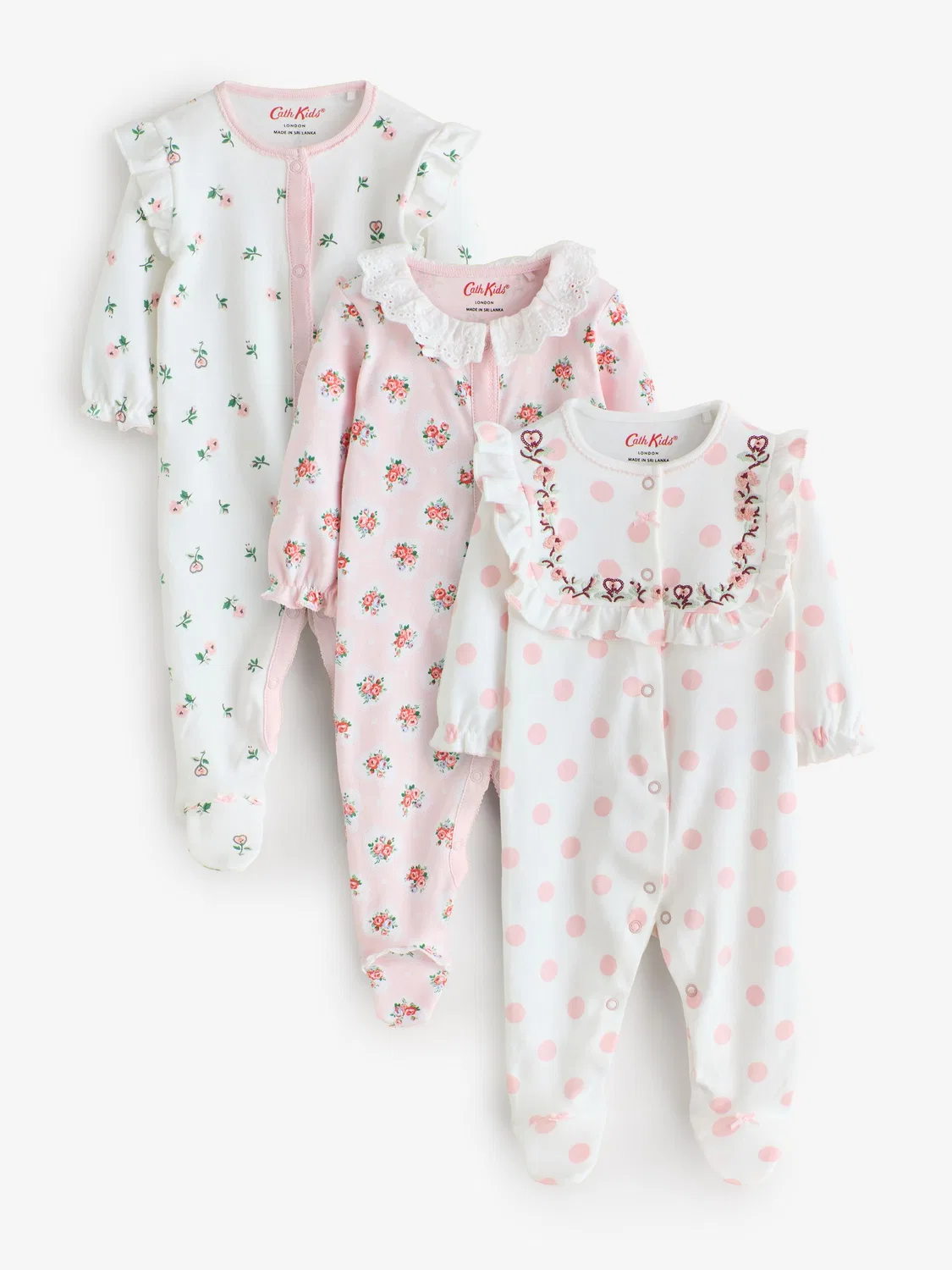Комплект боди-слипов 3 шт., Cath Kidston Next, розовый/белый