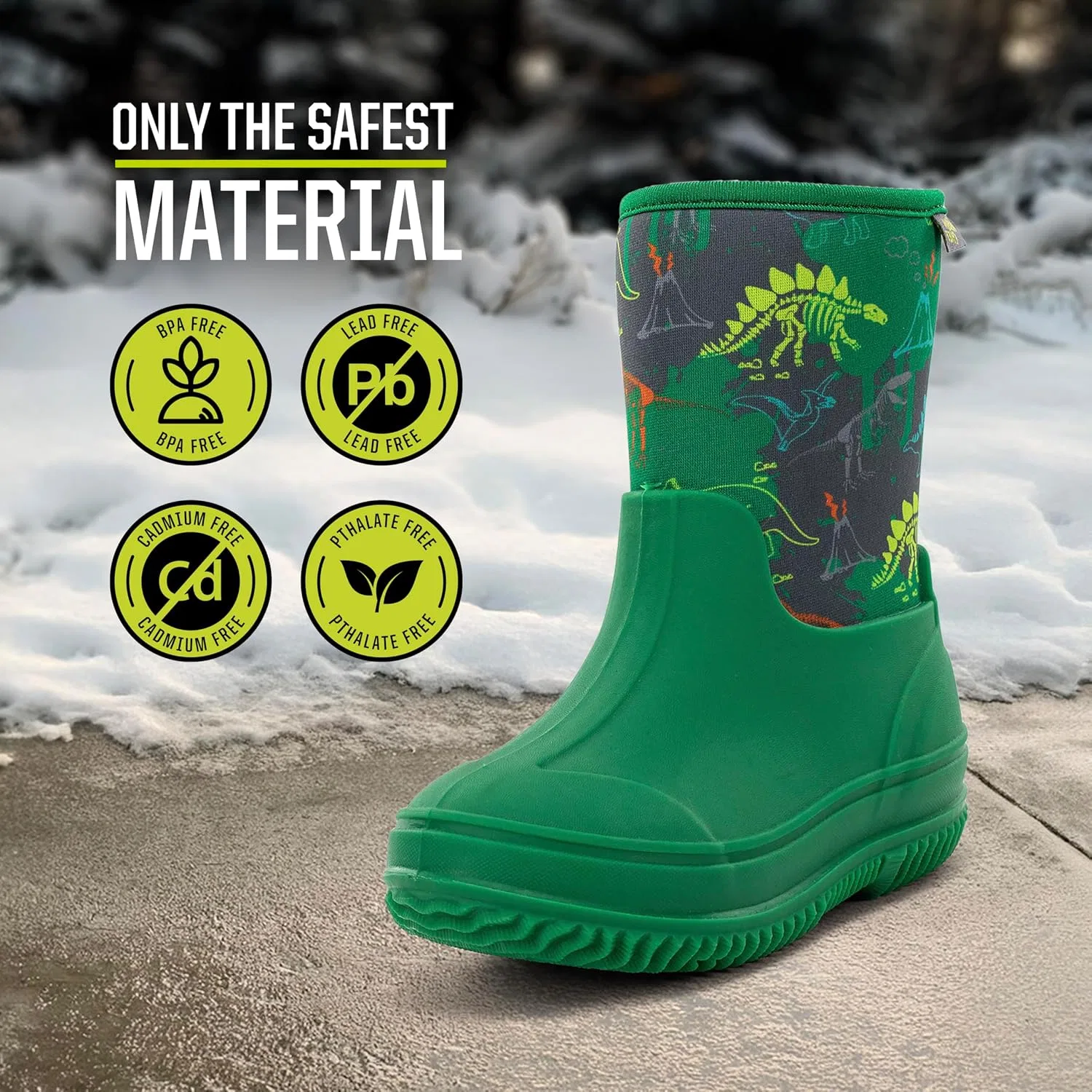 Детские водонепроницаемые сапоги для мальчиков и девочек Freestyle Neoprene Western Chief, Green Dino — фото 3