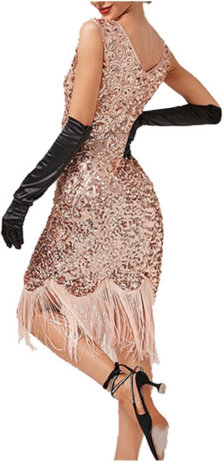 Женское платье с бахромой Vintage Flapper, розовый — фото 2