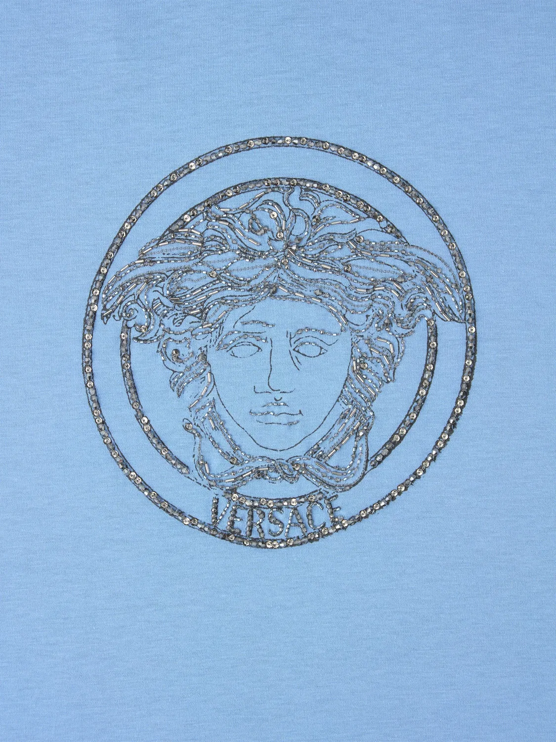 Футболка из хлопкового джерси с вышитым логотипом, синяя Versace, синий — фото 2