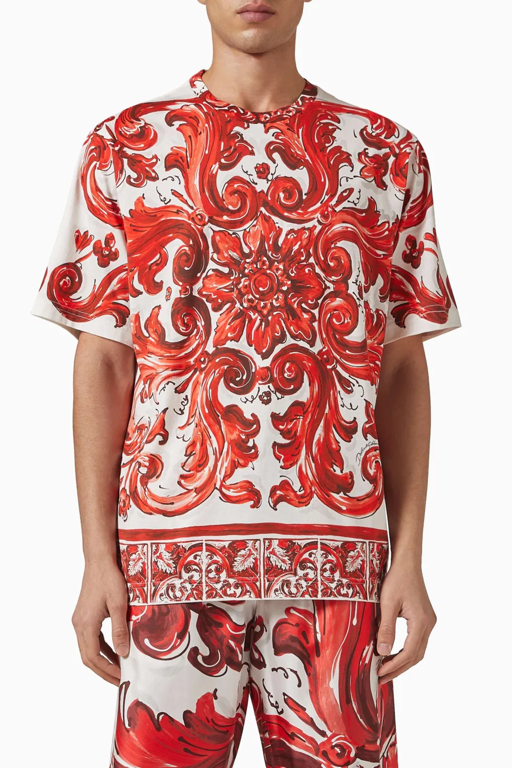 Футболка с принтом Majolica хлопковая Dolce & Gabbana
